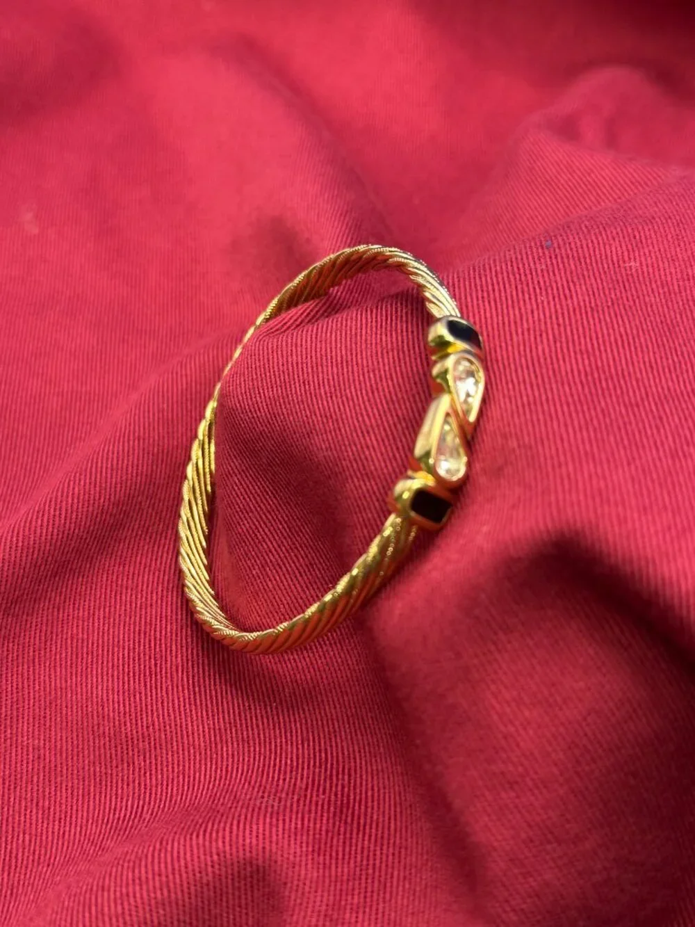 VTG S.A.L. (Swarovski) Gold-Toned Cable & Crystal Bangle Bracelet